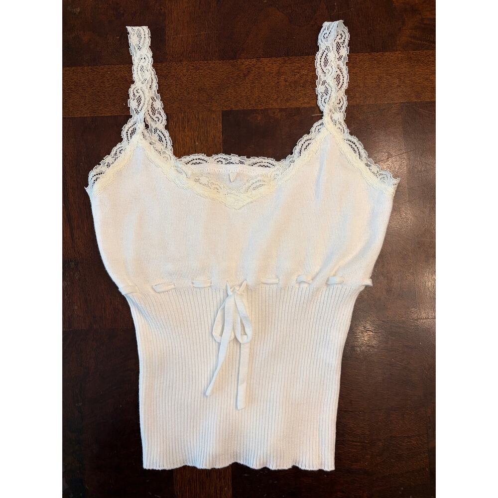 Y2K J.Galt White Lace Ribbed Tie Tank Top XS/S